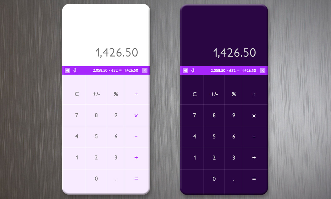 shar_tex's tweet photo. 100 day UI challenge. Day 4: Calculator - light and dark version. #DailyUI #004. https://t.co/D9gehAyUtF