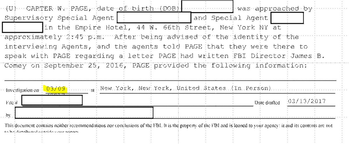 50/ Carter Page was interviewed the next day by Somma (Horowitz' Case Agent 1, now a SSA) and Case Agent 6 (not identified yet, but a 7+8).