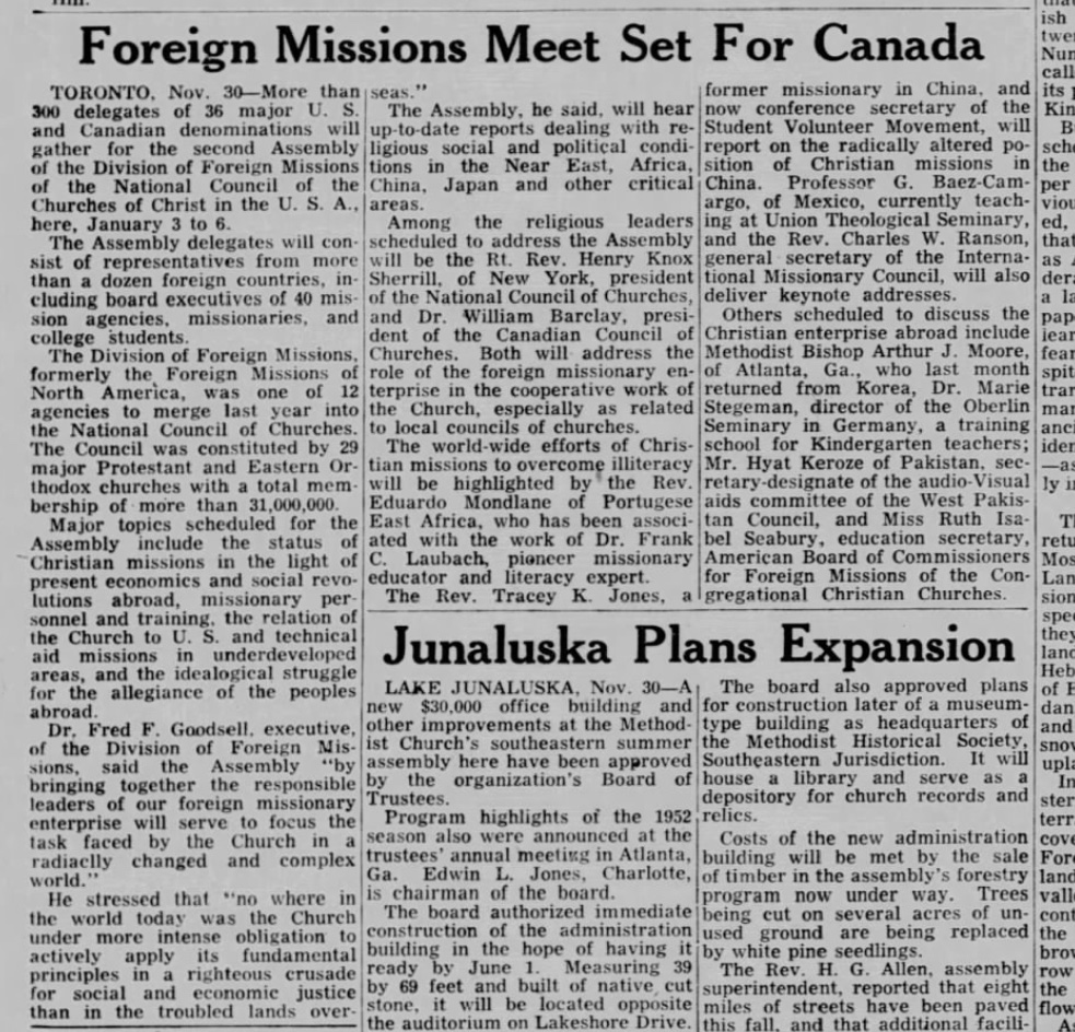 2/Mondlane spoke in a great number of churches in the US during the 1950s. Here are some reports: 1. from Dec. 1951.2. from 1953, while studying  @oberlincollege. 3. from Feb. 1955, while doing a PhD  @NorthwesternU.4. from Ap. 1962, as an anthropology prof  @SyracuseU.