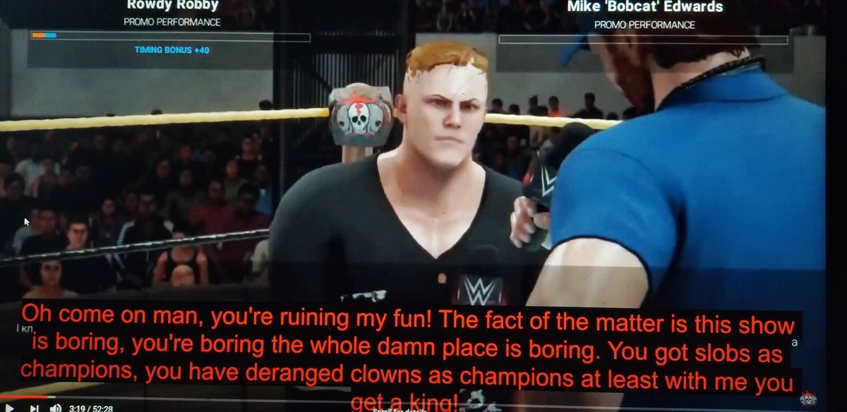 RealBWA1's tweet photo. @RDEvsWWE was not happy. He said it isn't his fault that this show is so boring now that Bobcat has taken more and more of the writing Reigns off of him. Bobcat told Robby he lost the right to choose when he gave up his title to Niku! https://t.co/9HJRbAbq1O