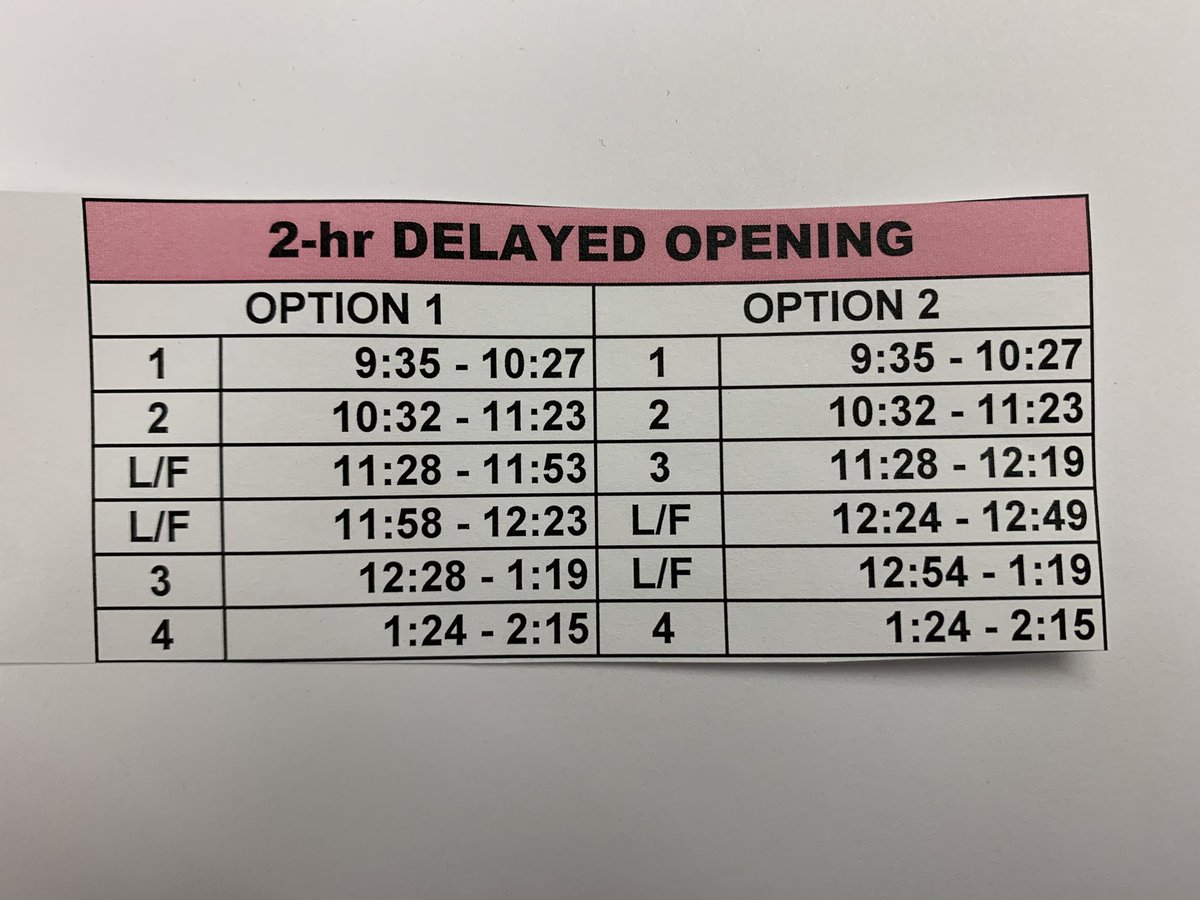 Friday, December 18th NMHS will operate in a 2 hour delay. White cohort in person. 9:35 am start.