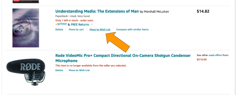 [this may seem complicated but it's honestly 15 seconds of work]1) Click "Save For Later" on the book in your shopping cart.2) Scroll down to find it again and click on "Move To Wish List." 3) Create a new wish list and click "Create list and move item."