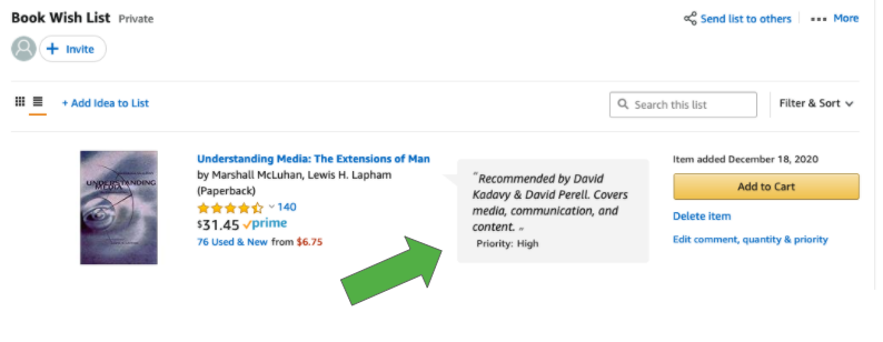 4) Click on "Add comment, quantity & priority."5) Feel free to add who recommended the book, what it's about, and set a priority for it.6) Click "Save" and you're all done! Repeat the steps for all other books in your shopping cart.