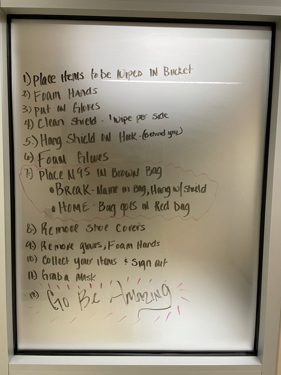 cowtowndoc's tweet photo. The steps we take when leaving the covid unit.  We have a great team  @Parkland and ⁦@UTSWHospitalMed⁩ .  #GoBeAmazing https://t.co/CWlc4LZmn3