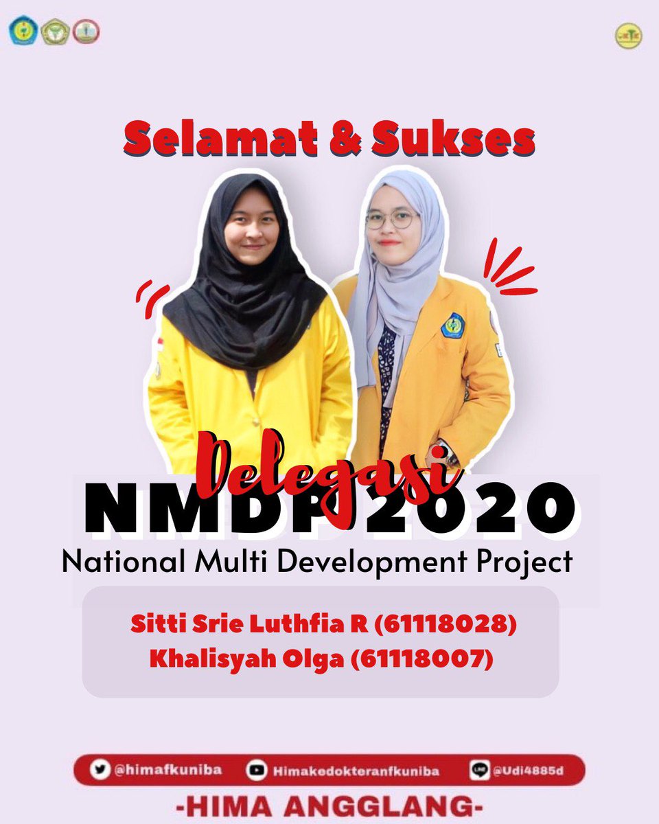 [DELEGASI NMDP 2020]
.
Selamat dan Sukses delegasi FK UNIBA dalam mengikuti kegiatan National Multi Development Project 2020  

•Sitti Srie Luthfia.R  (61118028)
•Khalisyah Olga (61118007)
.
#HIMAKFKUNIBA
#HIMAAngglang
#MelangkahBersamaMeraihMimpi