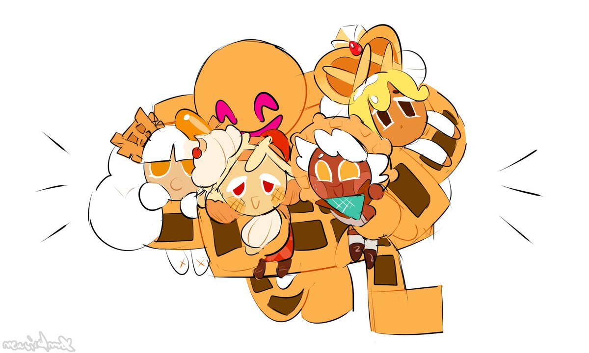 _mewsical's tweet photo. kinda late here and some ppl probs already did this but oh well ! there's never enough waffle 🧇🧇🧇🧇🧇 #cookierun https://t.co/GZWLgqGt3Q