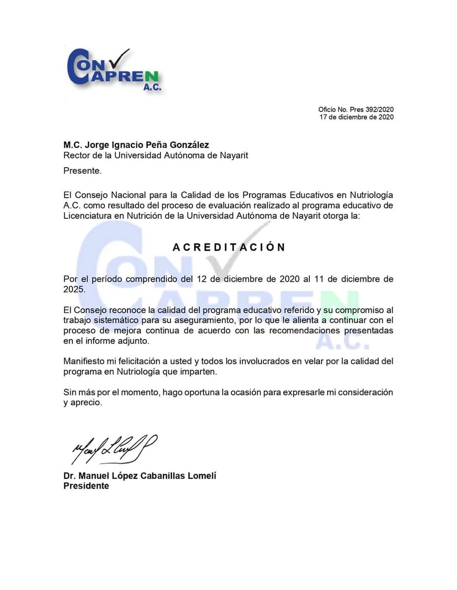 Nos llena de orgullo recibir la notificación de que el Programa Académico de Lic. En Nutrición UAN, ha sido ACREDITADO como un programa de calidad a nivel nacional por el periodo 2020-2025. 🎖

¡Enhorabuena! 👏
#LaUANnoPara
#OrgullosamenteUAN
