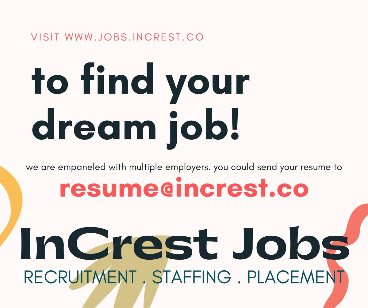 #JobForEveryOne #OpenToWork #Openings #Jobs #Recruitment #TalentAcquisition #Hiring #Recruiters #Staffing #ITJobs #NonITJobs #JobOffer #JobOpenings #ITRecruitment #NonITRecruitment #JobSeeker #Career #RecruiterJobs #NewJobOpportunity #Consultancy

#InCrestJobs #InCrestDigital