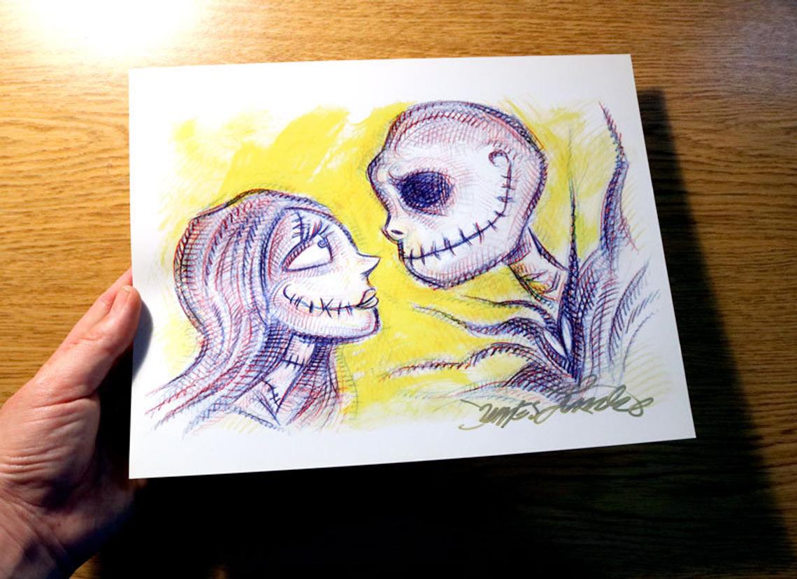 'JACK & SALLY.' 💕 Signed Art Print SALE!! --> etsy.com/listing/801125… 🎄🎃🎨 #Lincke #JamesLinckeCreations #Art #Artist #illustration #drawing #painting #Christmas #MerryChristmas #portrait #love #romance #film #animation #cinema #movies #heart #passion #create #JackAndSally