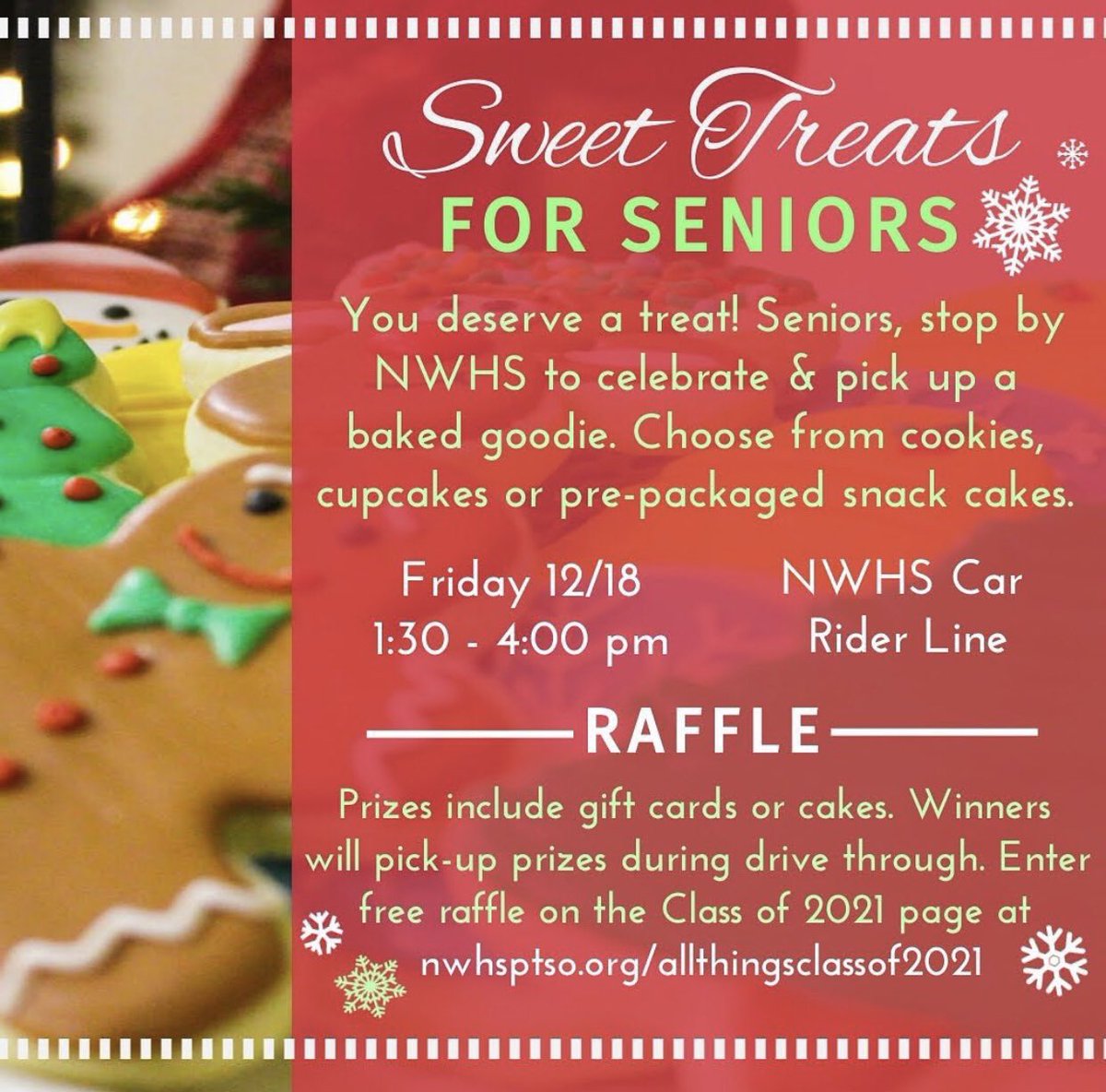 Drive-thru treats for seniors tomorrow, 12/18.