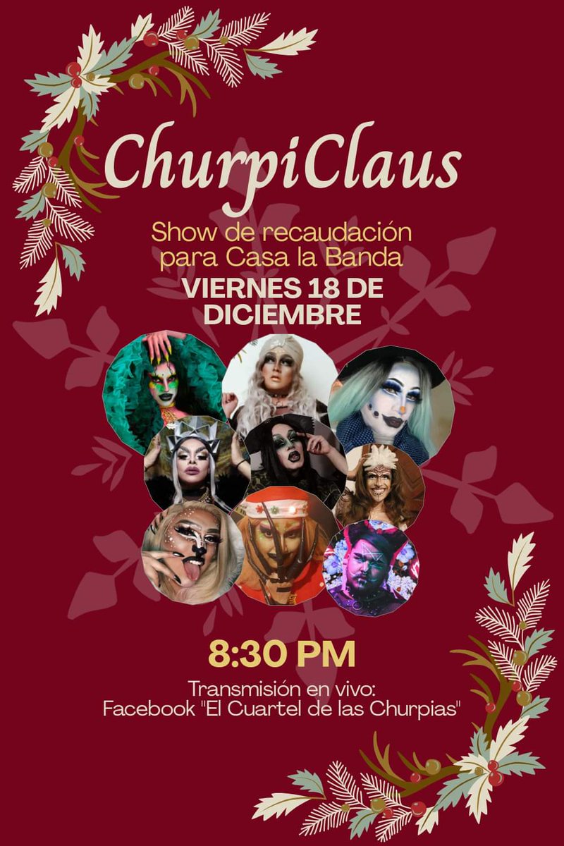 Dragpoeta's tweet photo. Mañana viernes empieza la primera tanda de performances para recordar formados y ayudar a @BandaLgbt, a partir de las 20:30 hrs en el FB de el cuartel de las churpias: https://t.co/xJRDzykH9P
🎅🎉🎅
#ChurpiClaus
#Drag
#Performance https://t.co/raIIxZQDQb