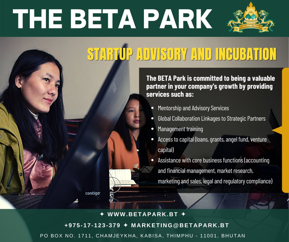 TheBETAPark's tweet photo. Join our community of enterprises and companies - both local and global - at the region's first private tech hub in Chamjeykha, Kabesa, Thimphu.

The BETA Park helps new businesses and startups to grow by providing essential support services and access to resources. 
#thebetapark https://t.co/k0VqK34Jhd
