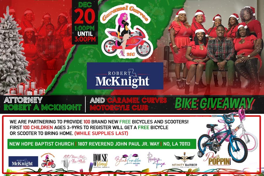 RobMcKnight0017's tweet photo. I’ve partnered with @caramelcurvesmc and several #LocalBusinesses to give away more than 100 free  brand new bikes 🚲 and scooters 🛴 hosted @newhope1807  @pastorjweathersby. DM to volunteer or donate. Link in bio to register. https://t.co/L6Sg3fE1J4