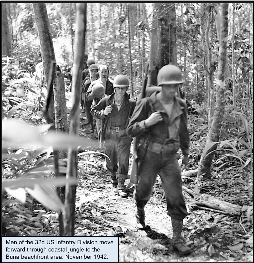 Jan 1942: Still a German citizen, he joined the U.S. Army's 32d Div. headed to Australia.His Spanish war experience soon saw him promoted to Staff Sgt., despite his broken English & heavy accent.In Papua he endured the gruelling Kapa Kapa Trail to approach the Buna battle zone.