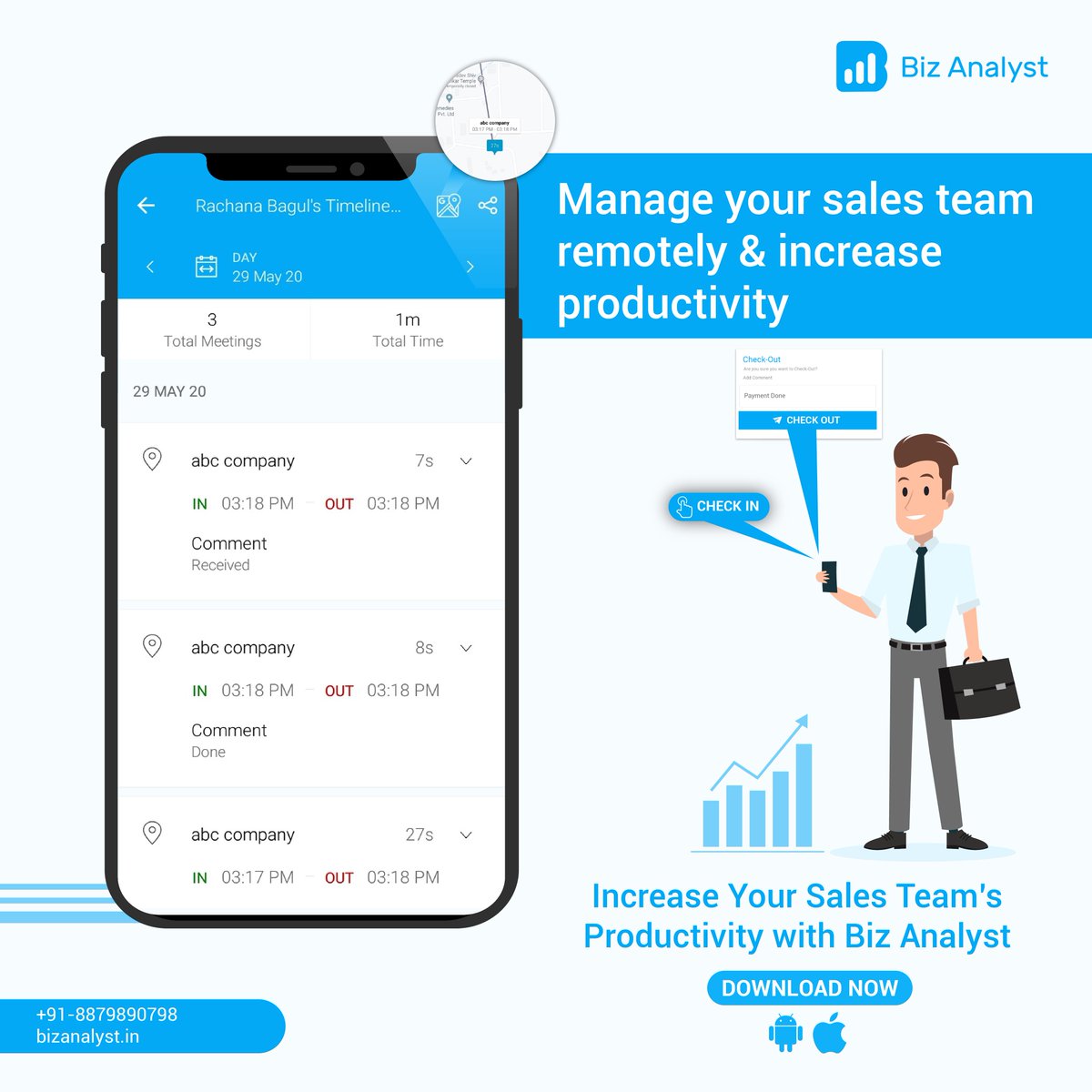 bizanalystapp's tweet photo. Biz Analyst's Check-In - Check-Out feature help users increase their sales team's productivity 
Download Now: https://t.co/0eHjZQRZpZ
.
.
.
#Business #Data #Sales #SalesTeam #SalesMeet #CheckInCheckOut #BizAnalyst #TallyOnMobile https://t.co/emjyBh1PGG
