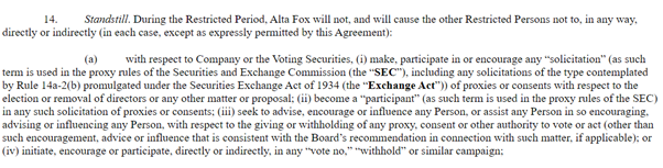 4/n Alta Fox cannot solicit votes against the tender offer: