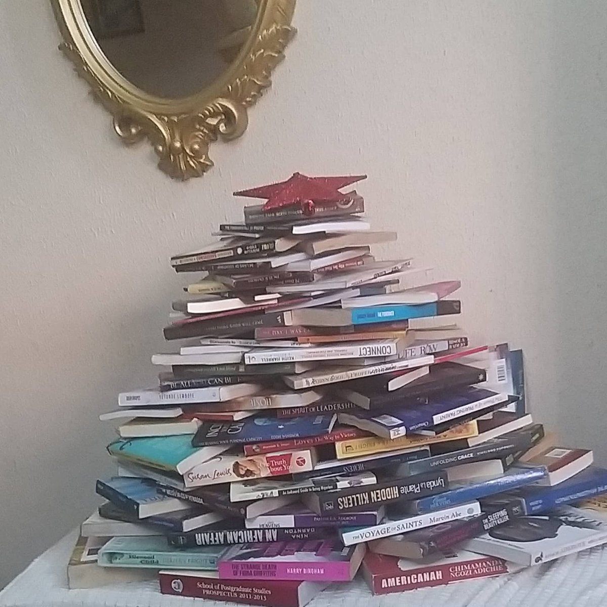 thereadingmomng's tweet photo. Our #booktree is up!💃💃💃💃💃

Thanks to @thebookwormcafeng for inspiring me to do this. It took a whole year to get around to it but we finally did it 😁

#thereadingmom #christmastree #christmasbooktree🎄 #booktree🎄 #booktreechallenge #booktrees #litdecember #booklovers https://t.co/XqIXscQ5nb