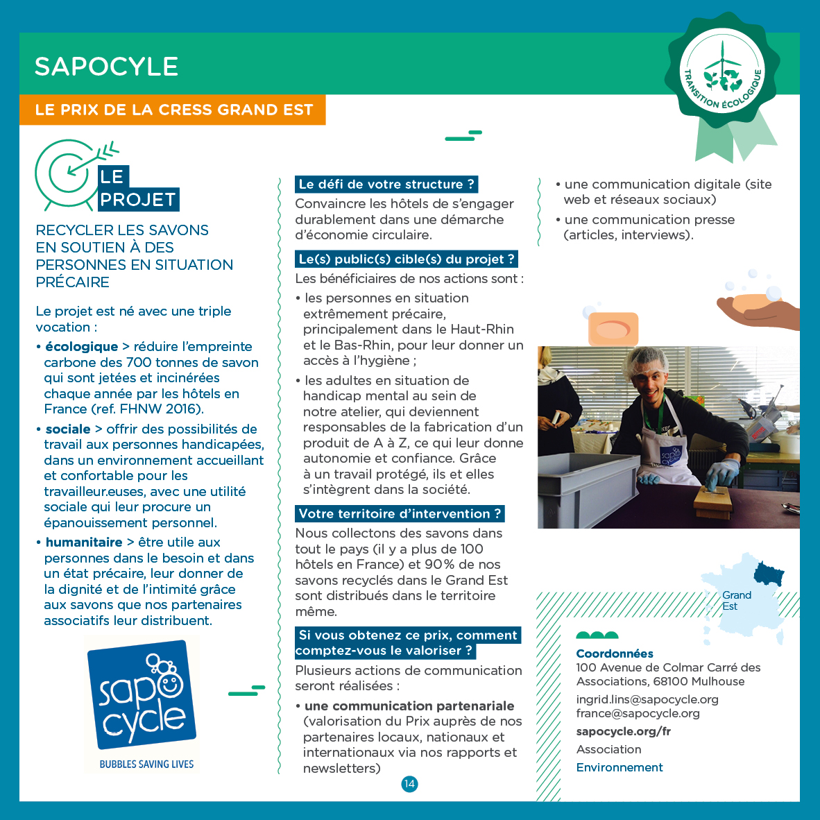 mois_ESS's tweet photo. 🧼[#PrixESS2020]♻️La @CRESSGrandEst présente SAPOCYLE : convaincre les hôtels de s’engager durablement dans une démarche d’économie circulaire.
 
Lire tous les portraits▶️https://t.co/3l1C4zG8pD
#ESS
@ademe https://t.co/rOivVZwm4k