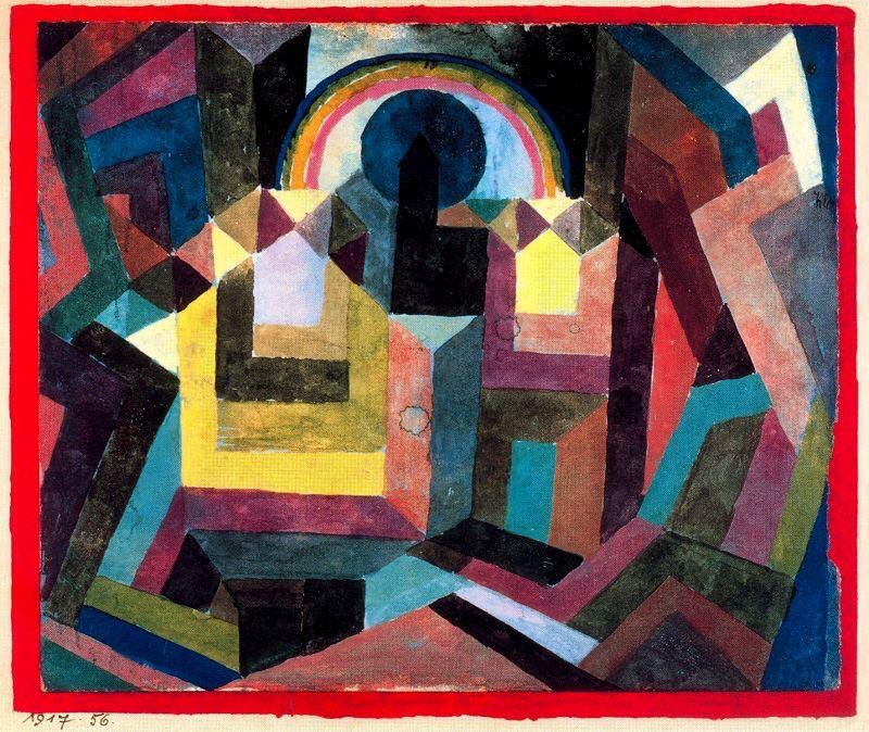 Paul Klee, 1917: 'With the Rainbow', watercolor on paper on cardboard; - quote of Klee, 1919: '..I thought I had come into the clear in art when for the first time I was able to apply an abstract style to nature.'