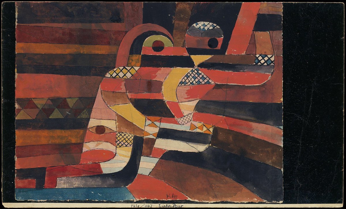 Paul Klee, 1920: 'Lovers', gouache and graphite on paper mounted on black paper mounted on cardboard; Moma New York