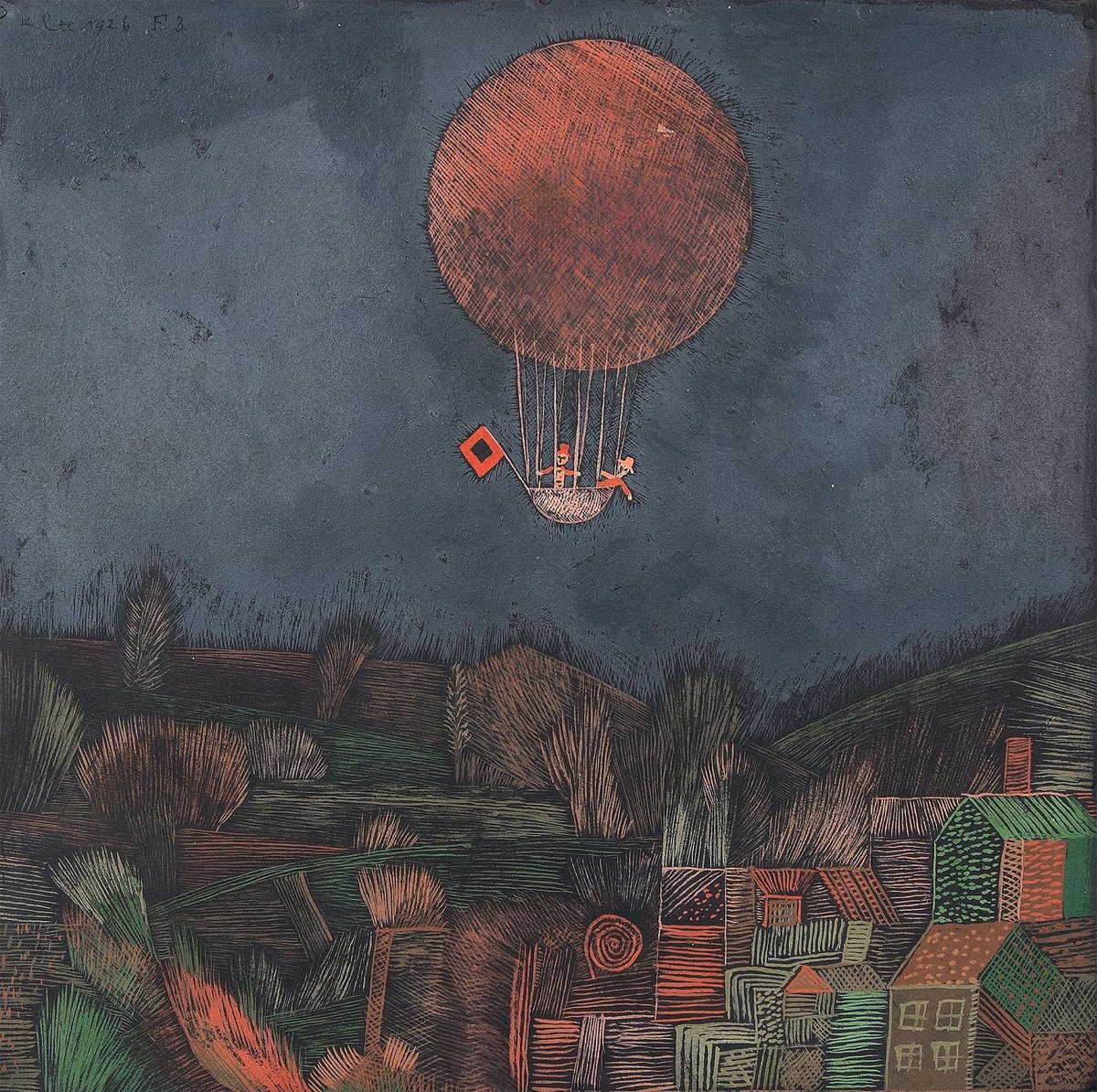 Paul Klee, 1926: 'The Balloon', oil on black board; - quote of Paul Klee, mid-1920's: 'It is interesting to observe how real the object remains, in spite of all abstractions'