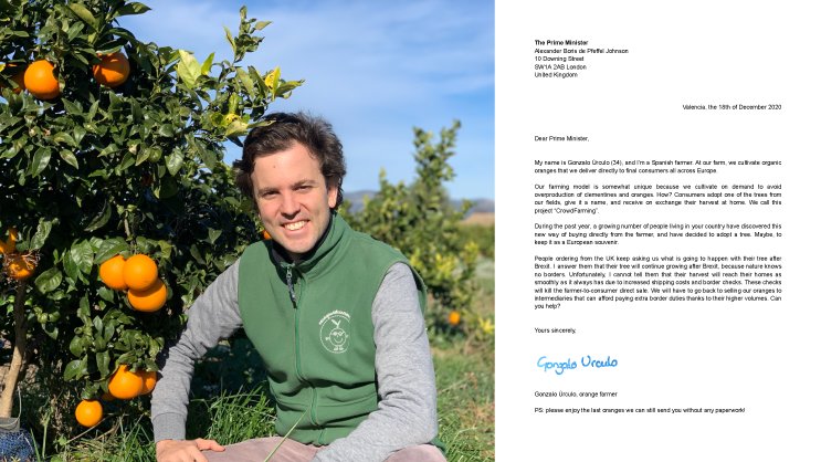 We've sent oranges to Brussels &amp; to Downing St. so they can enjoy the last oranges that will travel without paperwork! We hope that after #Brexit, the Farmer-to-Consumer industry can continue growing without much bureaucracy 🤞🏼 bit.ly/oranges-brexit

<a href="/BorisJohnson/">Boris Johnson</a> <a href="/vonderleyen/">Ursula von der Leyen</a>