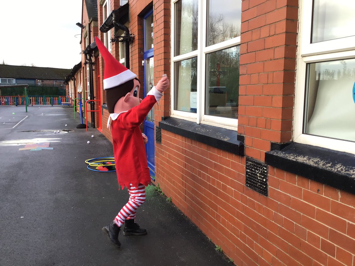 Higherfpschool's tweet photo. Santa sent ‘Elvis the elf’ to visit our children this week, obviously social distanced. Thanks to Mascot Magic for a fantastic experience for the children #Christmasmagic #magical #naughtyelf #playingtricks https://t.co/cTLEm0BWgs