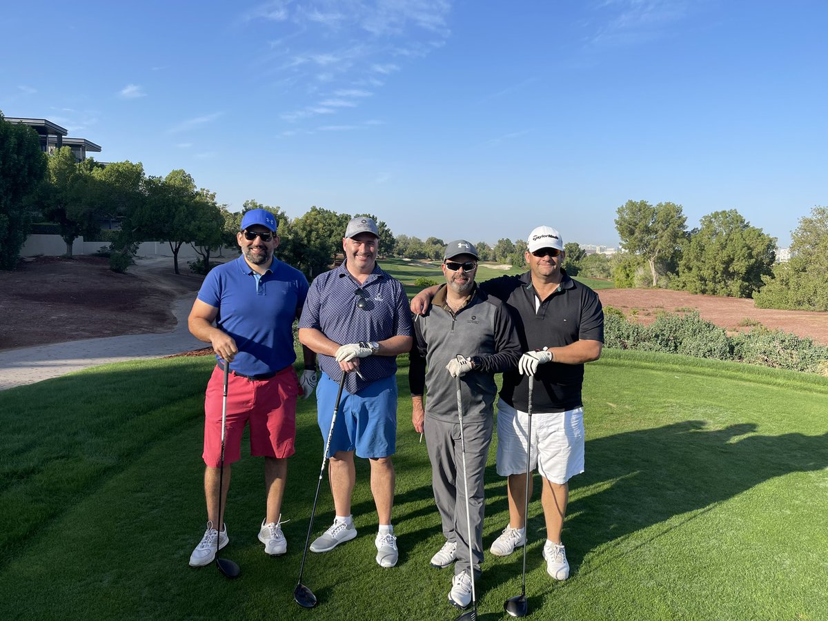 TimAldridge220's tweet photo. A wonderful first round of golf in the UAE  @JGEGolf with @CDWCorp  Middle East and Africa MD Matt Slorick and friend’s.  Have to admit the back 9 was brutal! A very enjoyable day! https://t.co/7Wej05J6wZ
