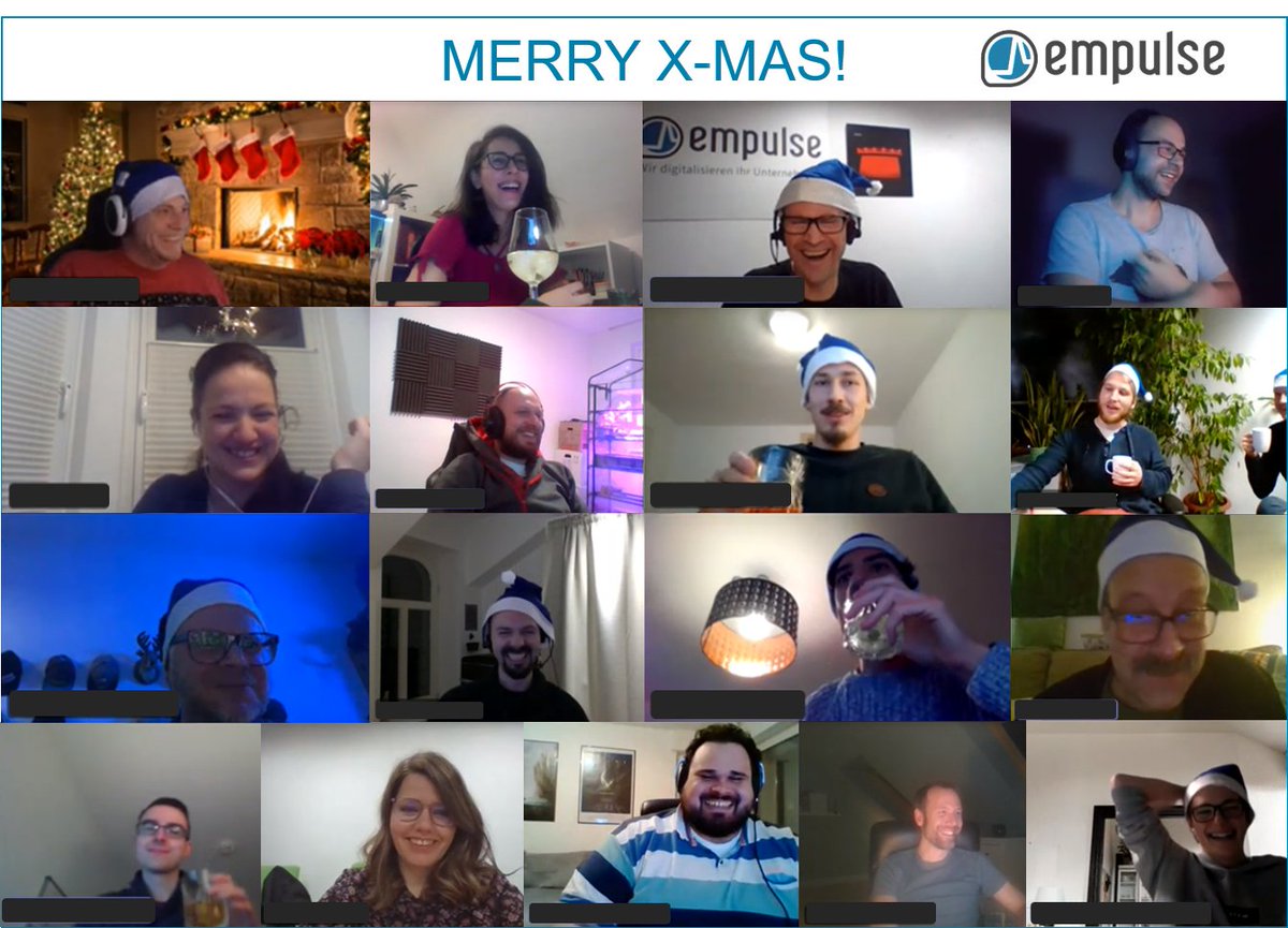Das empulse-Team wünscht allen ein frohes Weihnachtsfest und einen gesunden Rutsch ins neue Jahr! 🎄🎅🏻✨
Getreu dem Motto "getrennt und doch zusammen" haben wir unsere #Weihnachtsfeier virtuell gestaltet. 

#empulse #team #weihnachten2020 #köln #heumarkt
