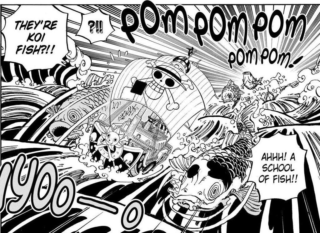 En plus son territoire principal se trouve tout en haut d’une cascade, et les bateaux peuvent y monter que grâce à l’aide de carpes  #onepiece999
