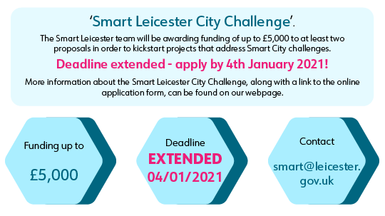 SmartLeicester's tweet photo. More time to apply! Do you have an idea that you are looking to launch? You can apply for up to £5,000 in funding to kickstart new innovative ideas to make Leicester a Smarter City. You can find more info at https://t.co/OfsyMkmzSw https://t.co/MuUPGRgw4z