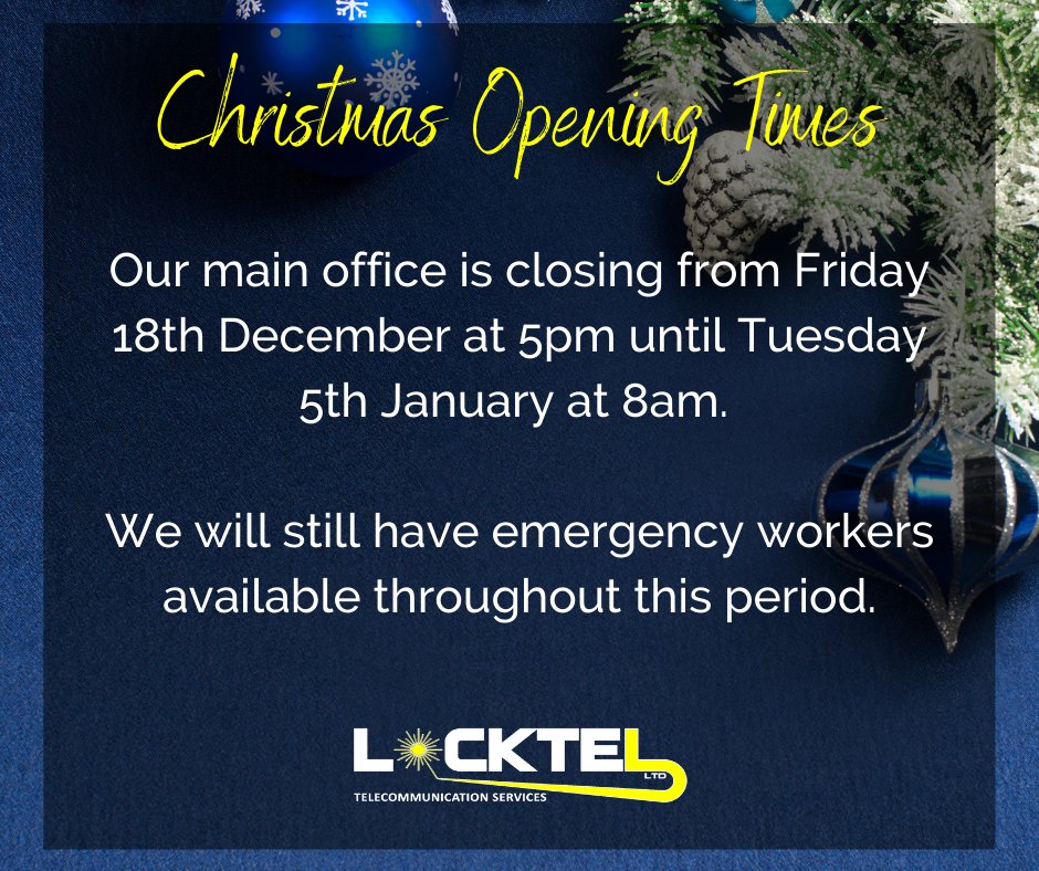 Our main office will be closing today at 5pm and will not reopen until Tuesday 5th January at 8am.  We will still have emergency workers available throughout this period.  Merry Christmas! 🎄✨

#officehours #christmas