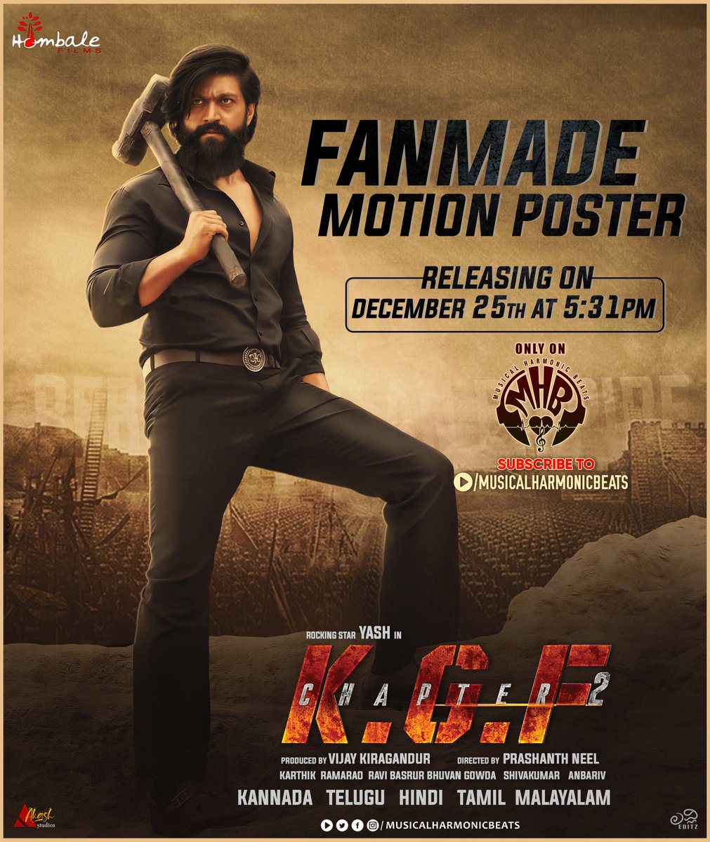 YashTrends's tweet photo. PRESENTING YOU THE SPECIAL #KGFCHAPTER2 Motion poster 
Releasing on 25TH DECEMBER @5:31 pm

Link below
https://t.co/wrGxb6pLYg

Concept by 
@akashstudiosofficial
Edited and
Publicity Poster @lovelyeditz9 https://t.co/i5iXWMt7C7