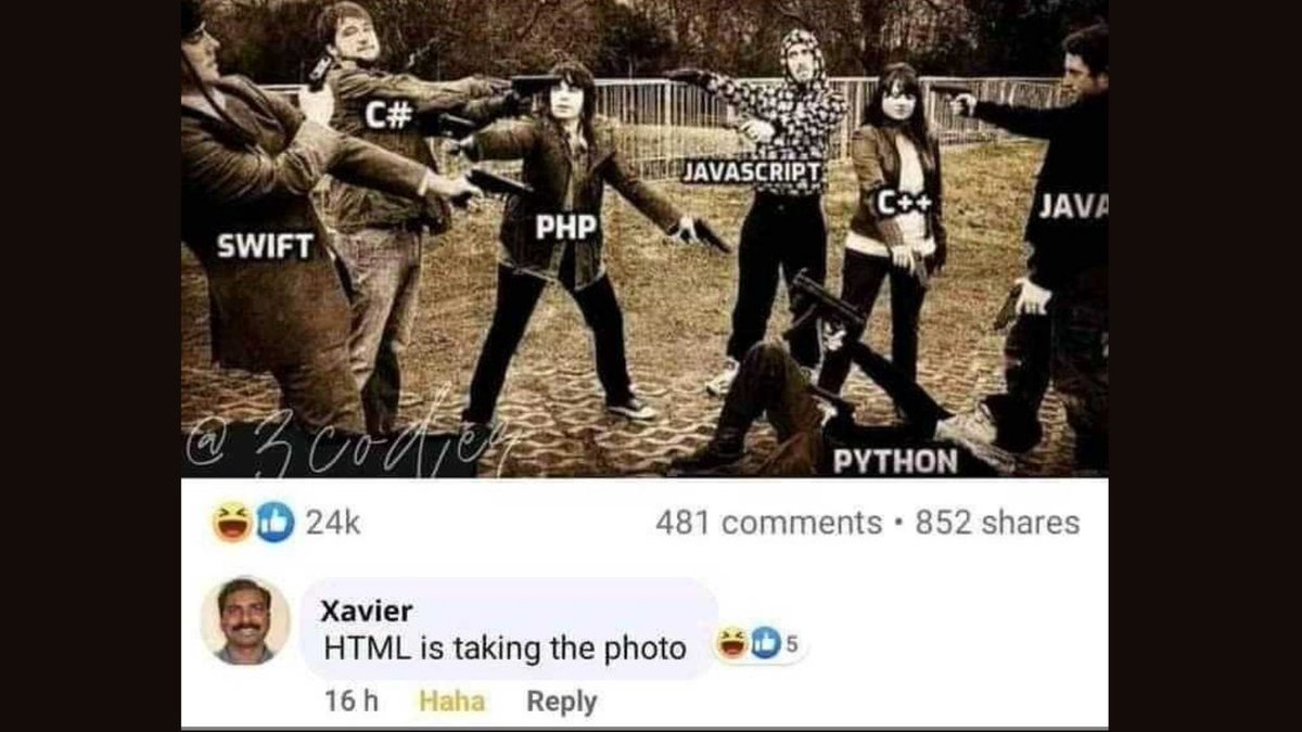 moringaschool's tweet image. 😂😁😂

Which is your go-to programming language and why??

#tgif #techhumor #codememe #programmerjokes

#python #css #html #swift #adnroid #java #javascript #nodejs #angular #c++ #csharp
