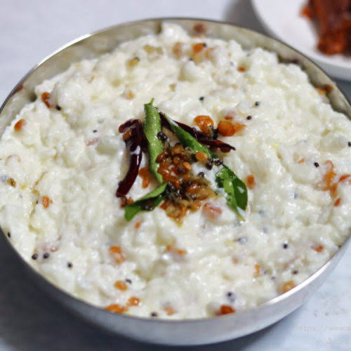 Dadhiyanna / Dadhyojanam/ Thair Sadam/ MosarannaCurd rice with  #cowmilk curd and a chonk of mustard seeds, jeera, heeng, curry leaves, green chillies, red chilly in cow ghee. This dish is very important to be offered to Kuldevis, kuldevtas and Sampradaya devtas.