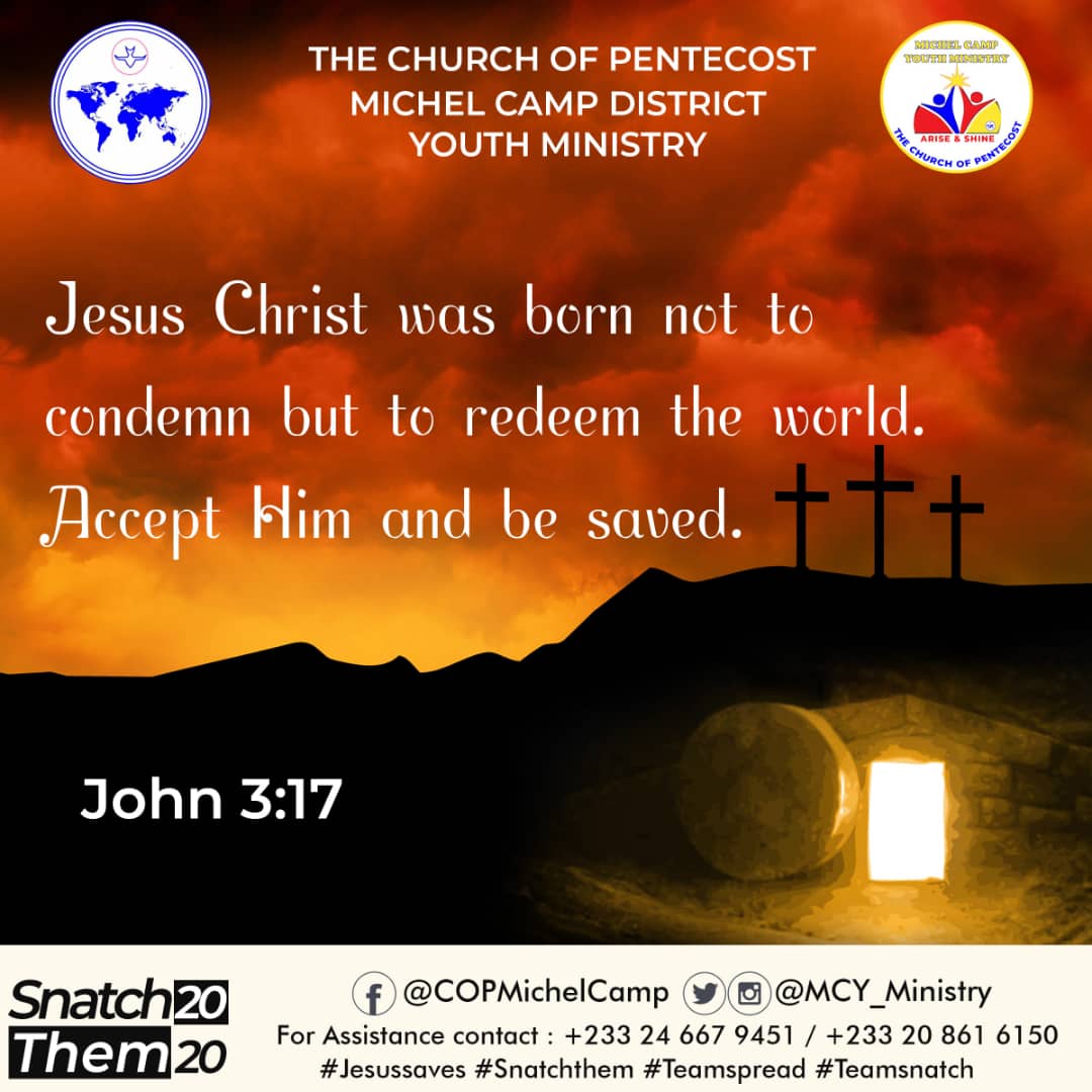 Willie4Sir's tweet photo. "For God did not send his Son into the world to condemn the world, but in order that the world might be saved through him." (John 3:17, ESV)

Do you want to take accept JESUS CHRIST as your LORD &amp; SAVIOUR?

https://t.co/0Mr3RfBKby

*#Jesussaves*
*#Snatchthem* https://t.co/c96XnLZ91F
