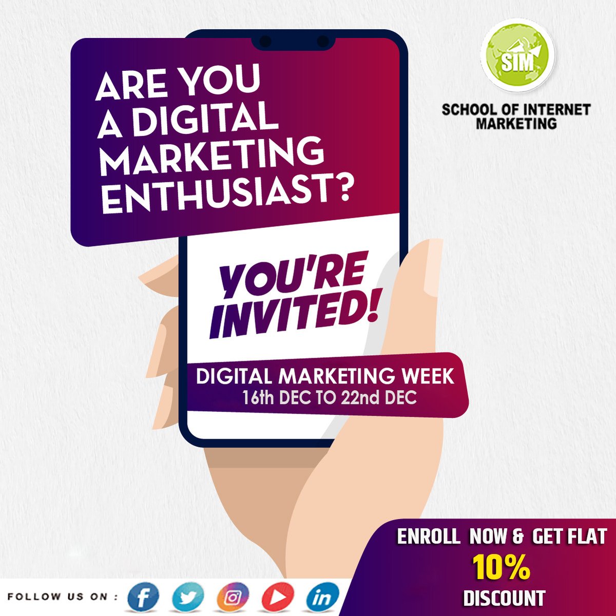 SIT_SchoolofIT's tweet photo. DON’T UNDERESTIMATE THE POWER OF DIGITAL MARKETING💻
🎊🎉Celebrating Digital Marketing Week!!!🎊🎉
📢Hurry Up, Enroll Now and get Flat 10% off!📢
📱Call/WhatsApp On 91 8956609996/7559269777
🌐And also visit on- https://t.co/PAkYIJhnTn
#digitalmarketingday #digitalmarketingweek https://t.co/wfTcUQKZPb