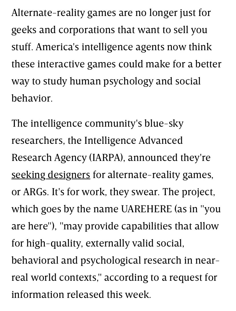 On one occasion, Matheny was confronted by the Navy asking him why all these anomalies were popping up. Oddly enough, US spies are now using alternate reality games to study human behavior. Some conspiracy theorists also claim AI is creating ARGs to manipulate people’s beliefs.