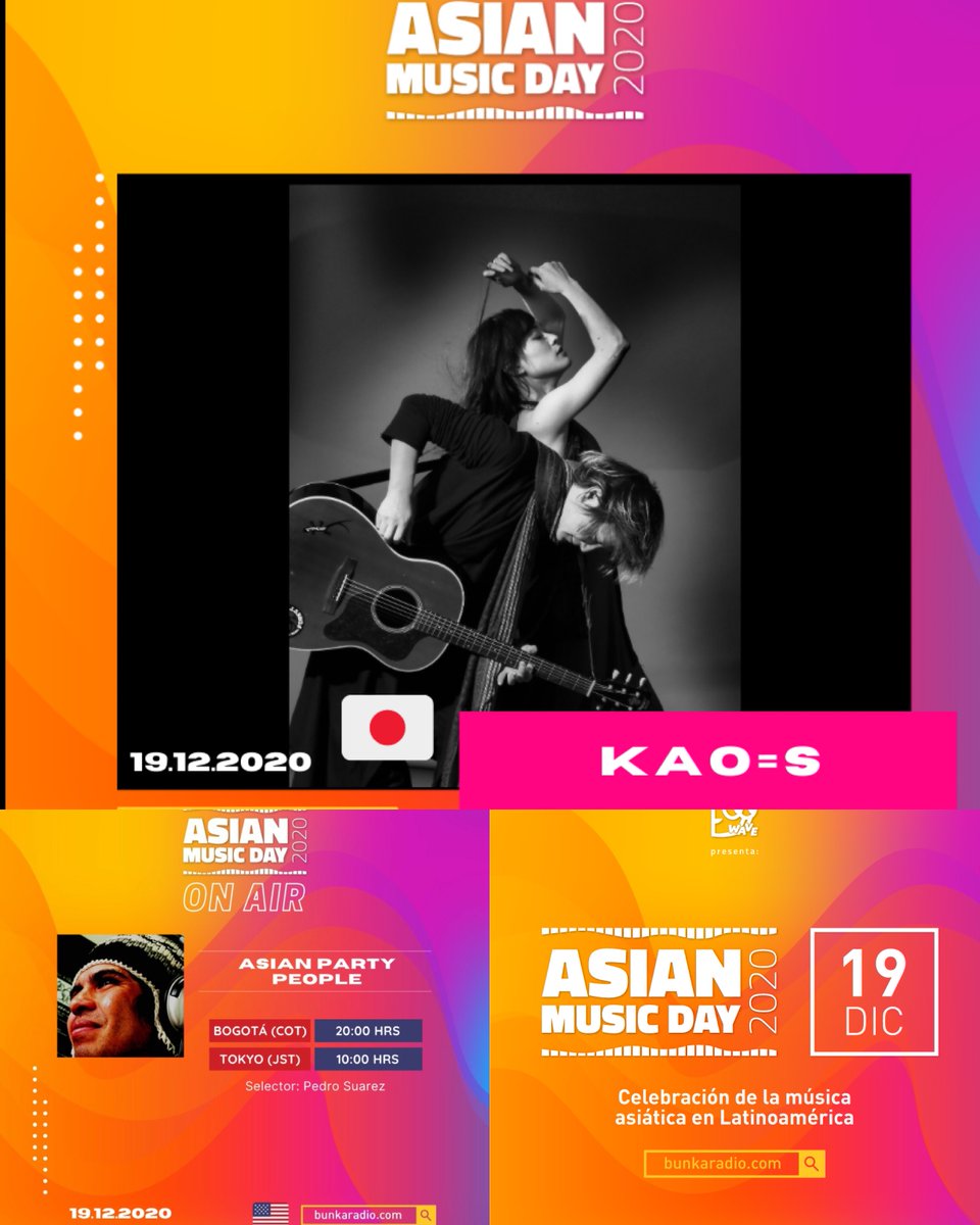 kaos_japan's tweet photo. Colombian music media【Bunka Wave / Bunka Radio】will have special program "Asian Music Day" on Dec 19th, 2020.  KAO=S will appear on "Asian Party People" on 8PM, Dec 19th, 2020 (Local Time). 
https://t.co/FzFnyhxdlL
@bunkawave #asianmusicday #amd2020 https://t.co/NurGuWEnIc