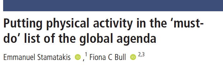 WHO 2020 guidelines: a means to an end, or the start of a new beginning?

Thanks to two global leaders for sharing why physical activity must sit in the 'must-do' list of global policy #PublicHealth

ow.ly/mPIt50CKBR6