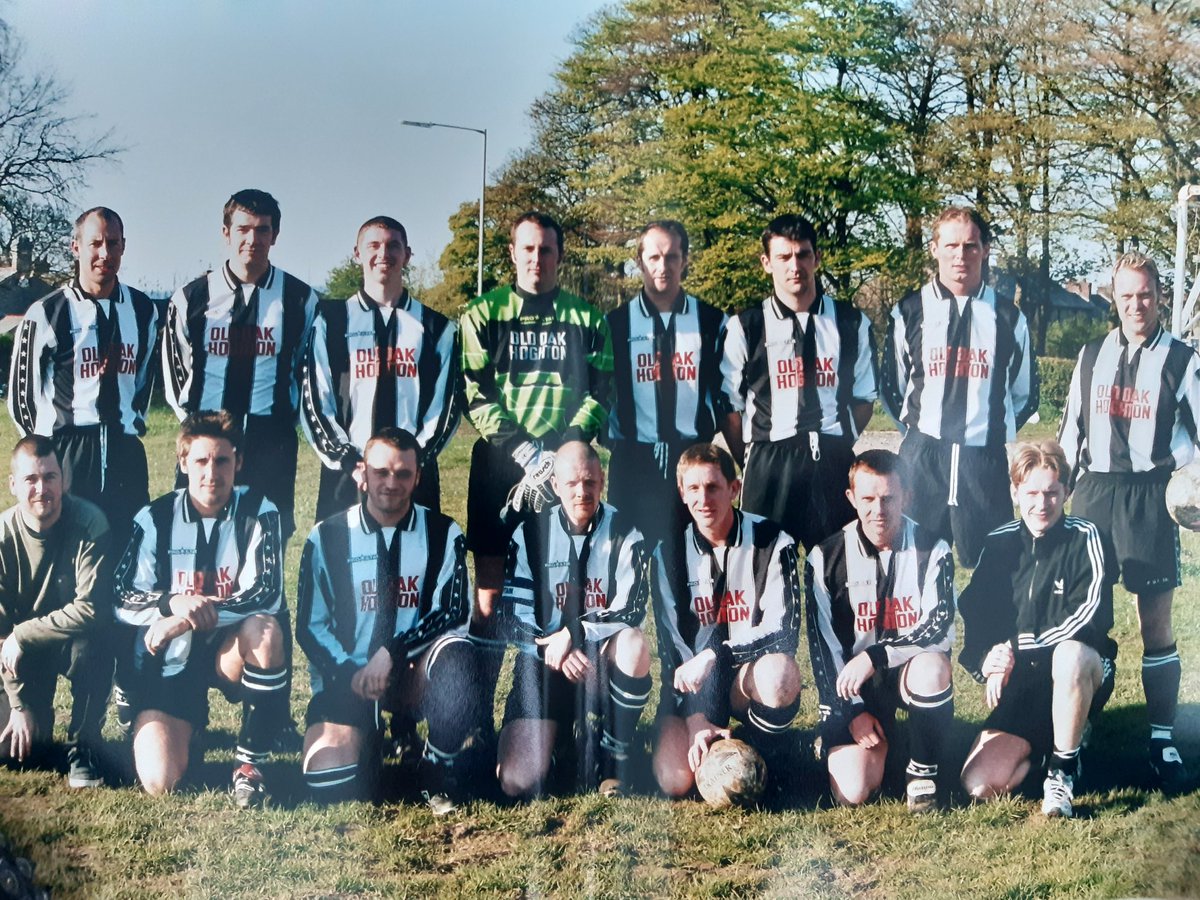 Lambrettakid's tweet photo. @NowtbutaLad Hoghton F.C team photo taken just over 20 years ago before a night game at our home pitch near the boars head; having personally represented both Hoghton &amp; Brindle its a great shame neither village has a men's team anymore! https://t.co/TUrI2nhvGN