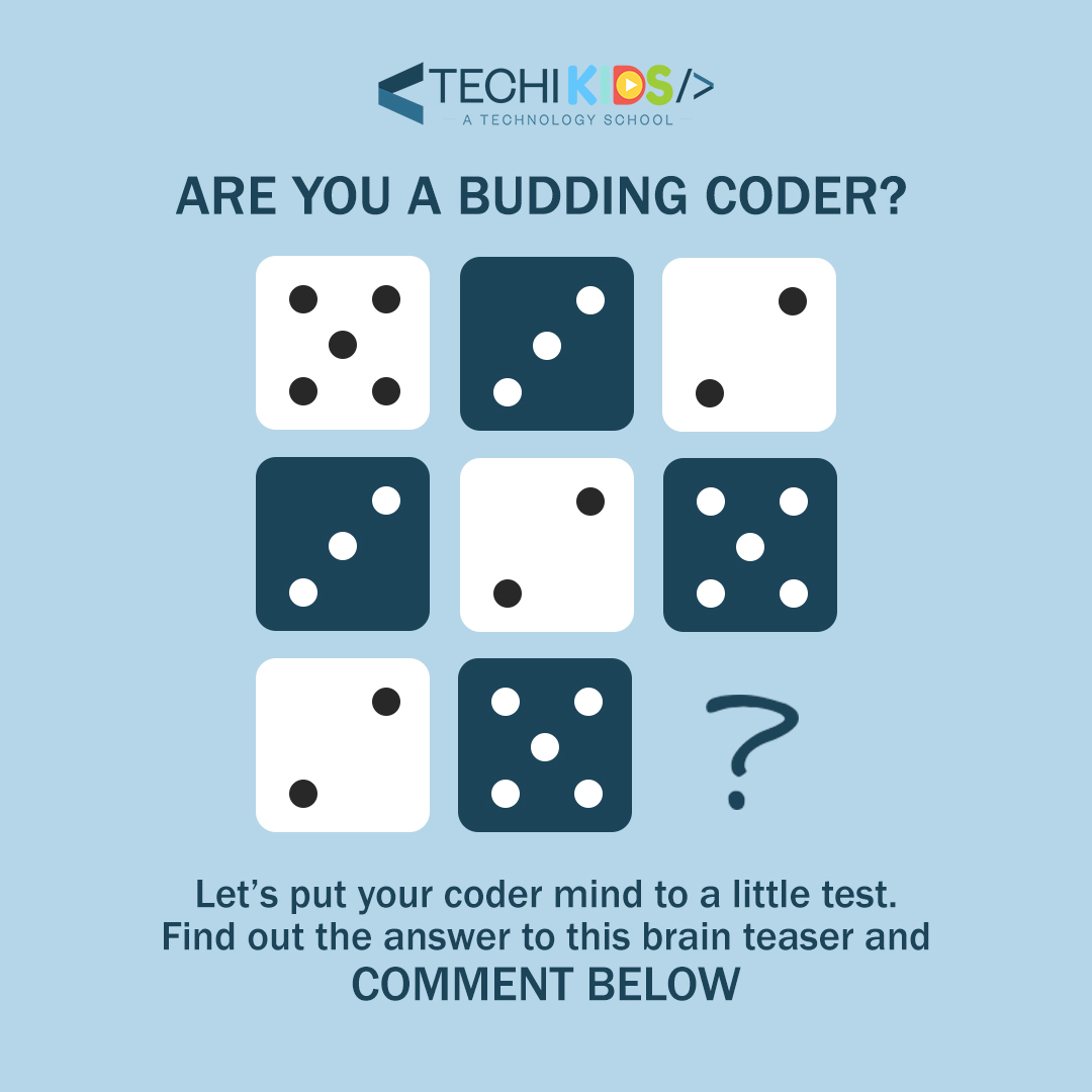 techikids's tweet image. Coding is all about problem solving. If you are into coding, then you must be able to solve this little riddle. Can you? Let us know in the comments section below
#OnlineClassesForKids #TechiKids
#KidsForCoding #Coding #SoftwareDevelopment #Kindsquize
#QuizChallenge #Kidsgames