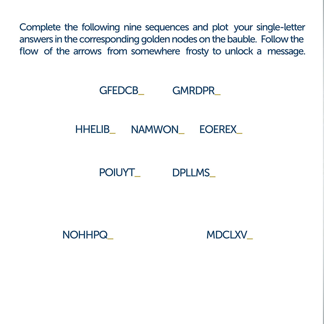 GCHQ's tweet photo. Complete our #Christmas bauble while in your Christmas bubble! 🎄

Call on the wise men and women in your household, the annual #GCHQChristmasPuzzle is here 🎉

Complete the sequences, plot your answers on the bauble and find the hidden message!
➡️ https://t.co/dsT9sTIn4L https://t.co/X3HksK7Q1N