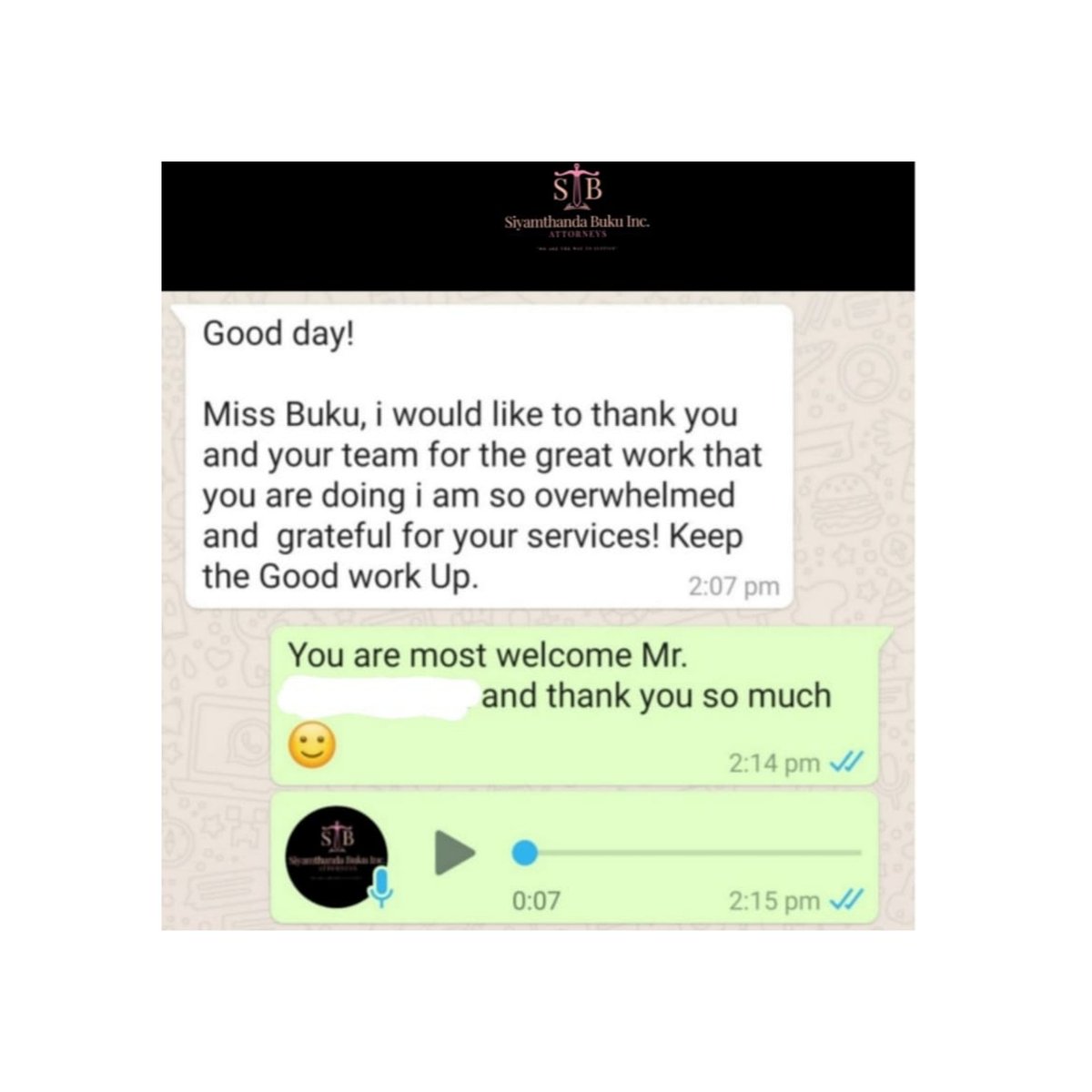 SiyamthandaBuku's tweet photo. We are happy only if our clients are happy😄
______________________________
#siyamthandabukuattorneysinc
#attorneysiyamthandabuku
#review #happyclients
#clientsfirst #clientsfirstalways https://t.co/suNrc1D5NJ