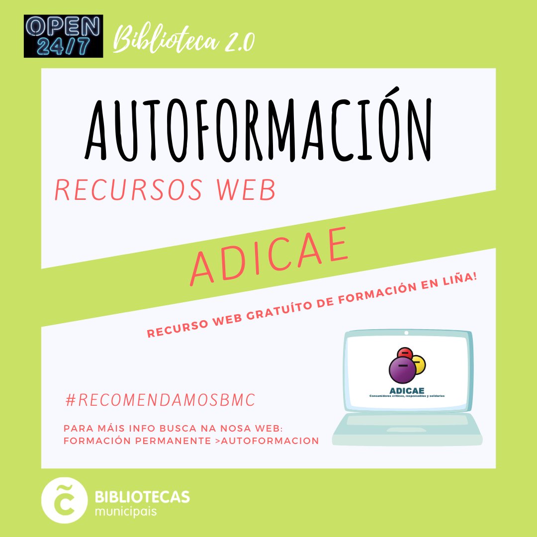 bibcoruna's tweet photo. Recomendamos a páxina de recursos formativos Adicae que conta con cursos en liña sobre productos bancarios, seguros, sistemas de reclamación e de temáticas como enerxía, alquileres, transportes, alimentación e voluntariado.
#RecomendamosBMC #RecursosWeb #Autoformación #Adicae https://t.co/jgykQDu1Qv