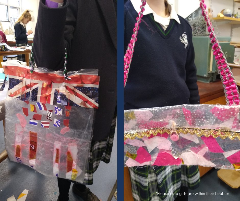 AdcoteSchool's tweet image. The Year 8 #Textiles project was called &apos;Plastic Fantastic&apos;. Pupils studied the effects of #plastic on the #environment. They then #recycled plastic bags into functional bags with lots of fantastic and imaginative results. 

Well done girls! 

#Adcoteschool #textiles #AutumnTerm