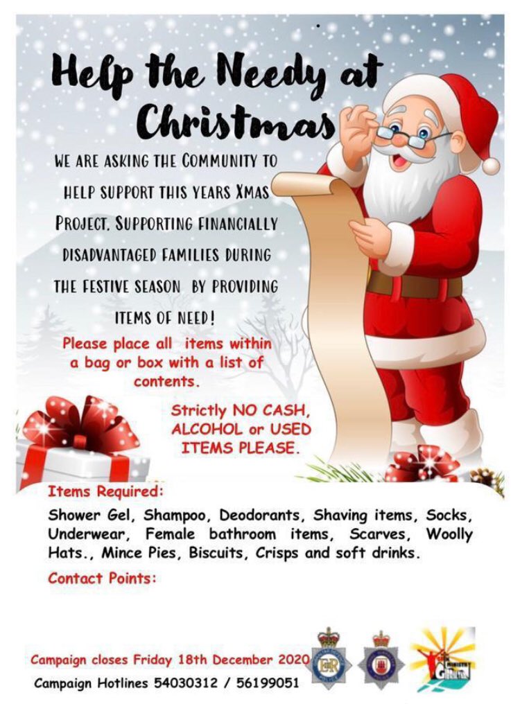 Happy Friday! 

If you’d like to #HelptheNeedy this Christmas we’ll be delighted to accept your donations (see graphic) tomorrow (Saturday, 19th) at our final session of the calendar year at #Europa. We’re proud to support this fabulous endeavor. 

<a href="/GibraltarRugby/">Gibraltar Rugby</a>