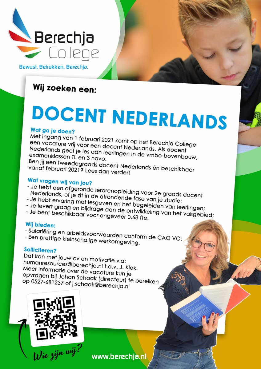 Berechja_op_Urk's tweet photo. Werken op deze toffe school? --> https://t.co/PyUJPyJGrk en bevoegd (of bijna afgestudeerd) voor Nederlands of wiskunde? Dan hebben wij een mooie vacature voor jou... https://t.co/WR1fUn5HHd