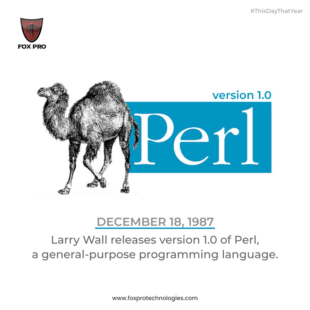 FoxProTechInc's tweet photo. On this day in 1987, Larry Wall released Perl version 1.0, a general-purpose programming language very commonly used as a Unix scripting language.
 
#FoxProTechnologies #OnThisDay #ThisDayThatYear #ThisDayInHistory #ThisDayInTechHistory #Unix #ProgrammingLanguage https://t.co/XUoRHoUnga