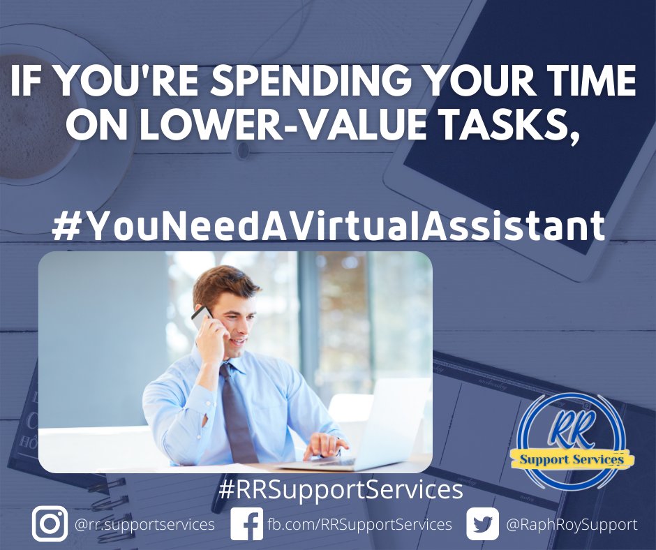 RaphRoySupport's tweet photo. You should be spending your time adding value to the company in a way only you can. Administrative work is a specific skill set, but it's one that you can delegate.
#youNeedaVA
#virtualAssistant
#freelance
#parttime
#VirtualAssistantServices
#onlineProfessional
#RRSupportServices https://t.co/LJvGoSGasB